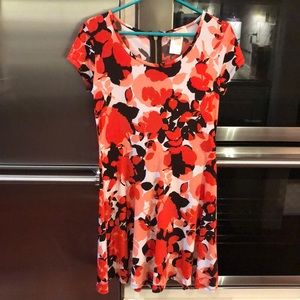 Michael Kors orange black white coral dress zipper back stretchy floral